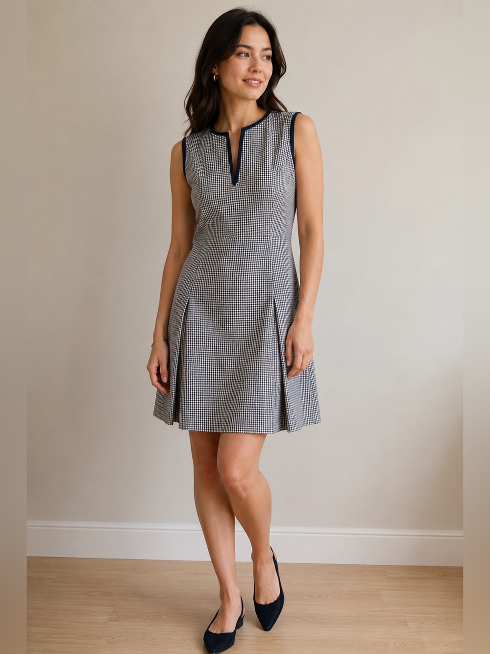 Brooks Brothers size 4 Navy and White Gingham Fit and Flare Dress VGUC